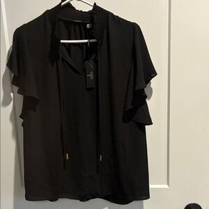 Tahari Black Ruffle Sleeve Blouse NWT